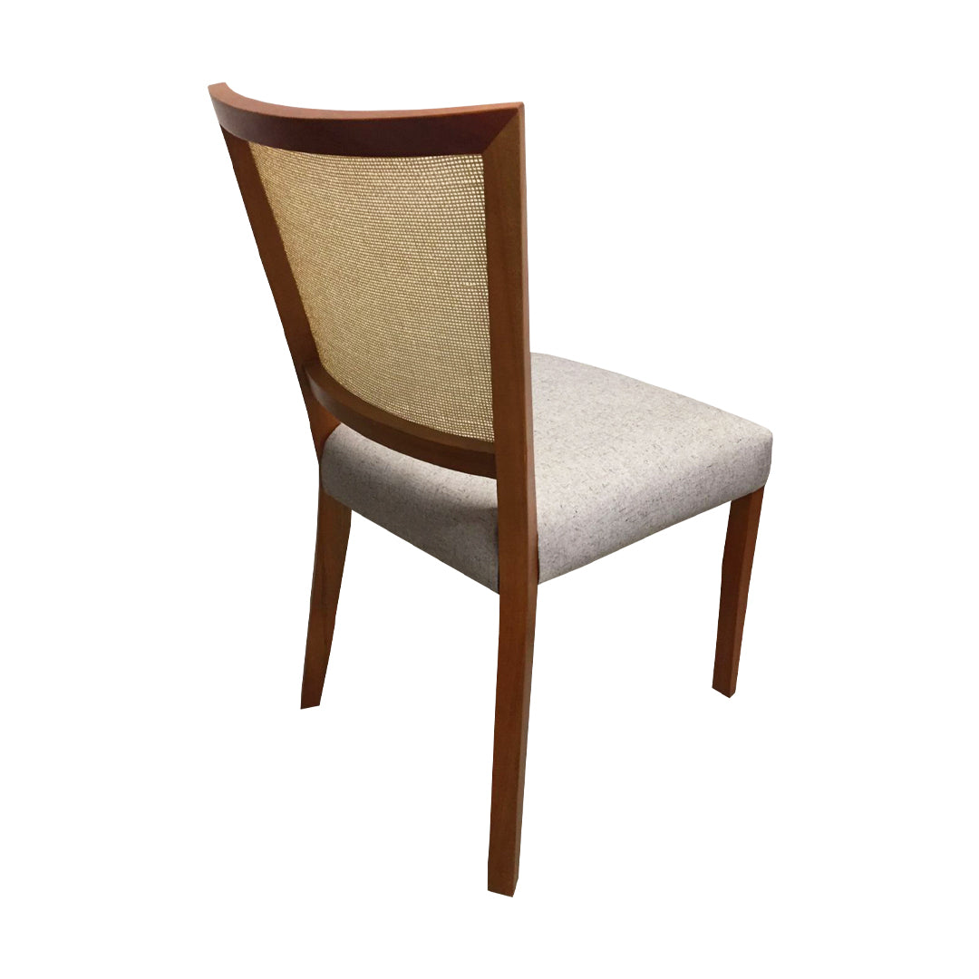 Milenio Chair Wood Backrest Natural Canvas Seat Upholstered Linen Gray