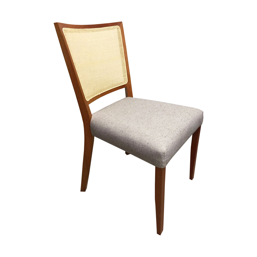 Milenio Chair Wood Backrest Natural Canvas Seat Upholstered Linen Gray
