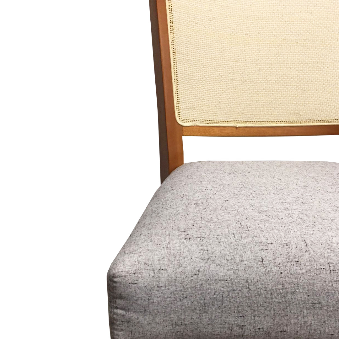 Milenio Chair Wood Backrest Natural Canvas Seat Upholstered Linen Gray