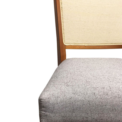 Milenio Chair Wood Backrest Natural Canvas Seat Upholstered Linen Gray