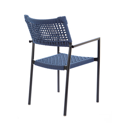 Cadeira Sol Alumínio Cor Preta Corda Náutica Cor Azul