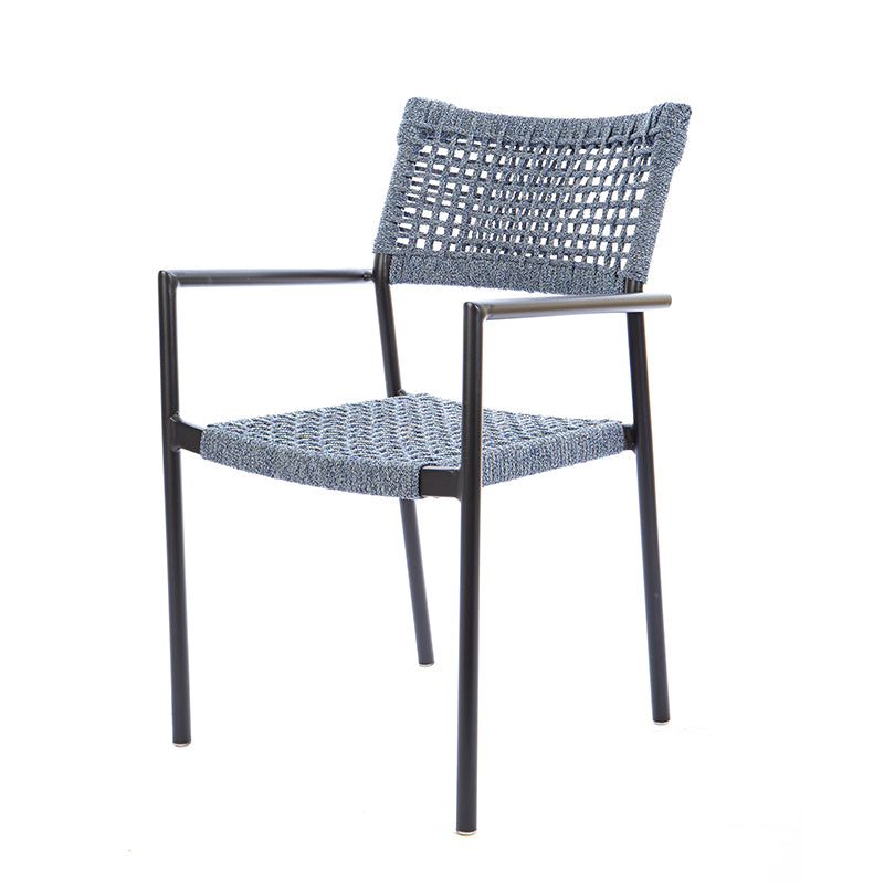 Aluminum Sun Chair in Black Color with Nautical Rope in Blue Mix Color