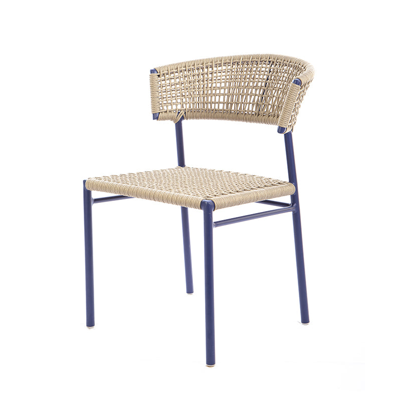 Cadeira Elegance Alumínio Cor Azul Corda Náutica Cor Bege