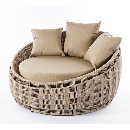 Sillón Chaise Encantador Tapizado Color Aluminio Fendi y Cuerda Náutica Color Arena