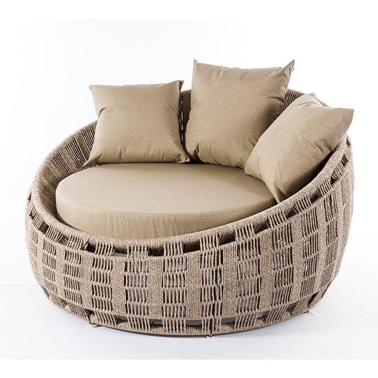 Sillón Chaise Encantador Tapizado Color Aluminio Fendi y Cuerda Náutica Color Arena