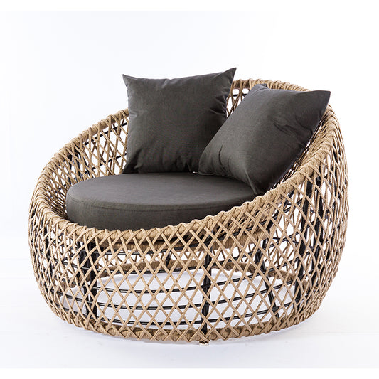 Sillón Chaise Vivencia Tapizado en Aluminio Negro y Cuerda Náutica Arena