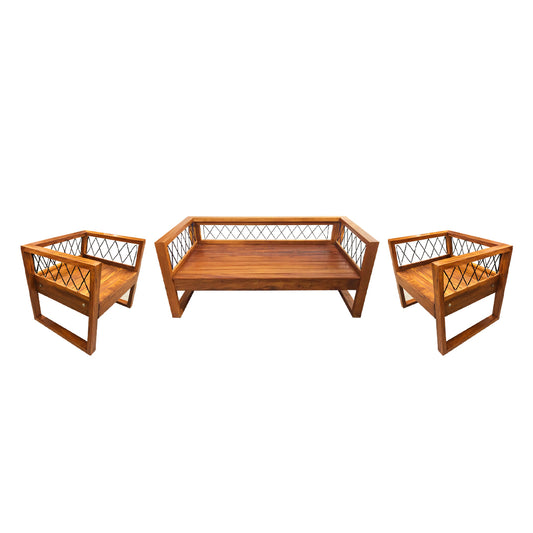 Slim Solid Wood Bench Set with Nautical Rope