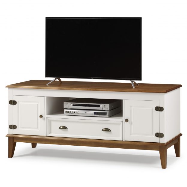 Rack with 2 Doors and 1 Drawer in White and Wood