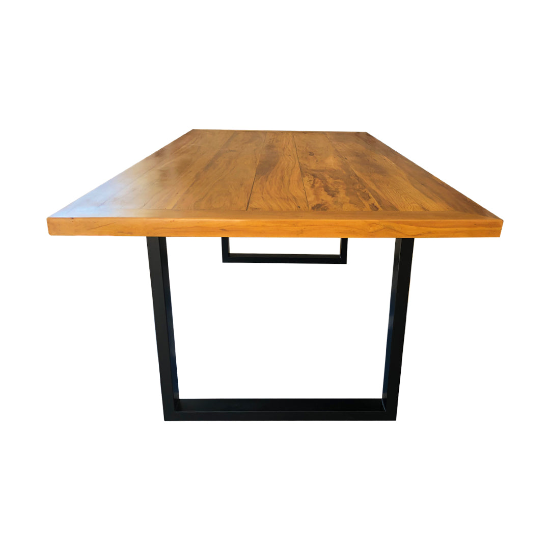 Mesa de Jantar Micheli 250x110cm Tampo Madeira Maciça e Base Ferro - 8 Lugares