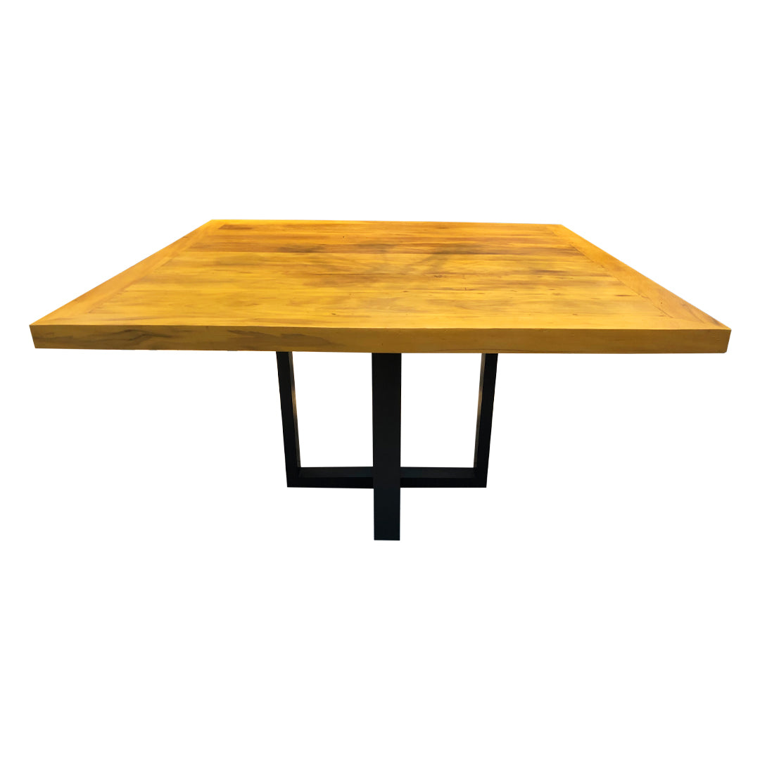 Mesa de Jantar Quadrada 150x150cm Tampo Madeira Maciça Base Montreal Ferro - 8 Lugares
