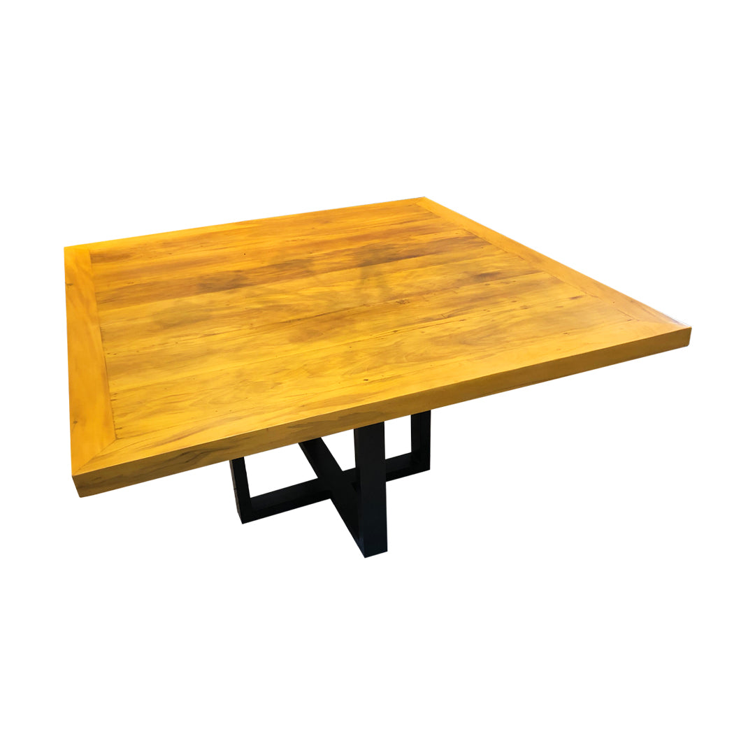 Mesa de Jantar Quadrada 150x150cm Tampo Madeira Maciça Base Montreal Ferro - 8 Lugares