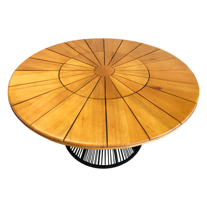 160cm Round Dining Table in Teak Wood with Built-in Turntable, Aluminum Weave Base with Nautical Rope - 6 Seats