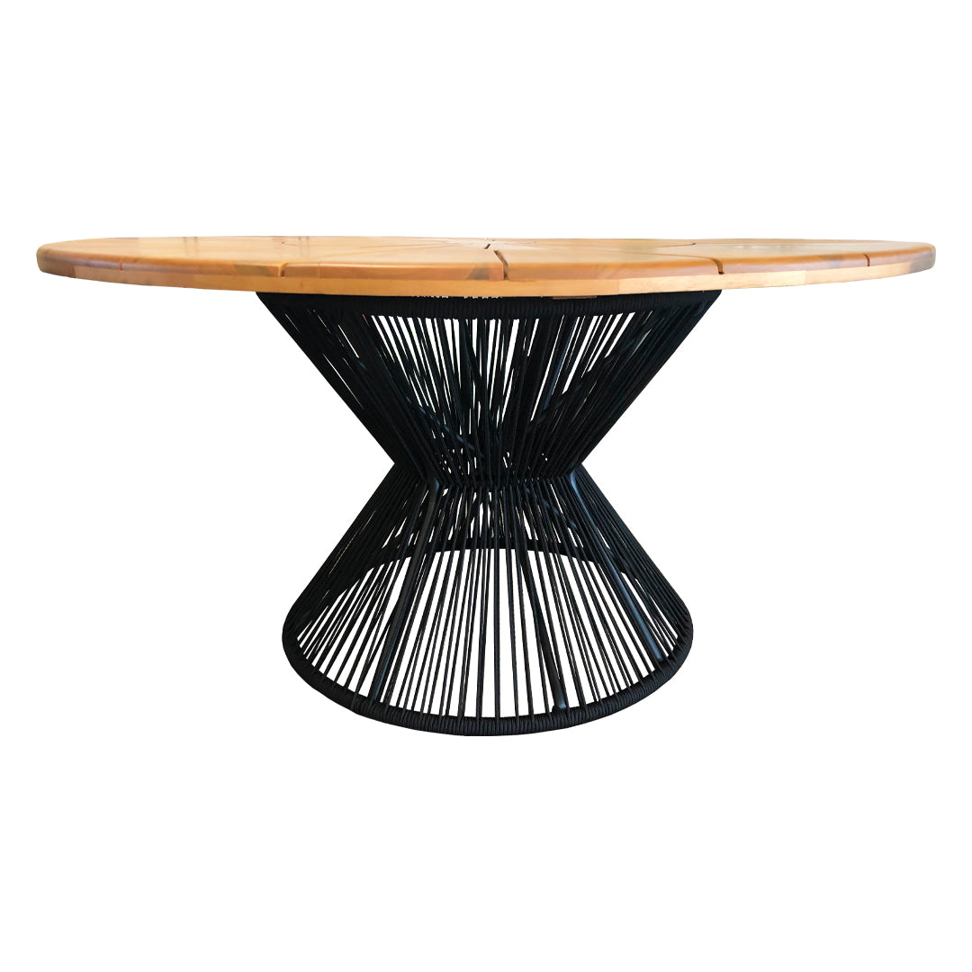 160cm Round Dining Table in Teak Wood with Built-in Turntable, Aluminum Weave Base with Nautical Rope - 6 Seats