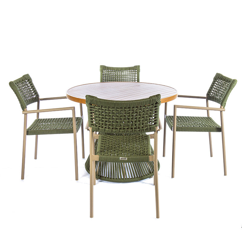 Mesa de Comedor Sol Aluminio color Fendi con Cuerda Náutica Verde Musgo 1,20m - 4 plazas