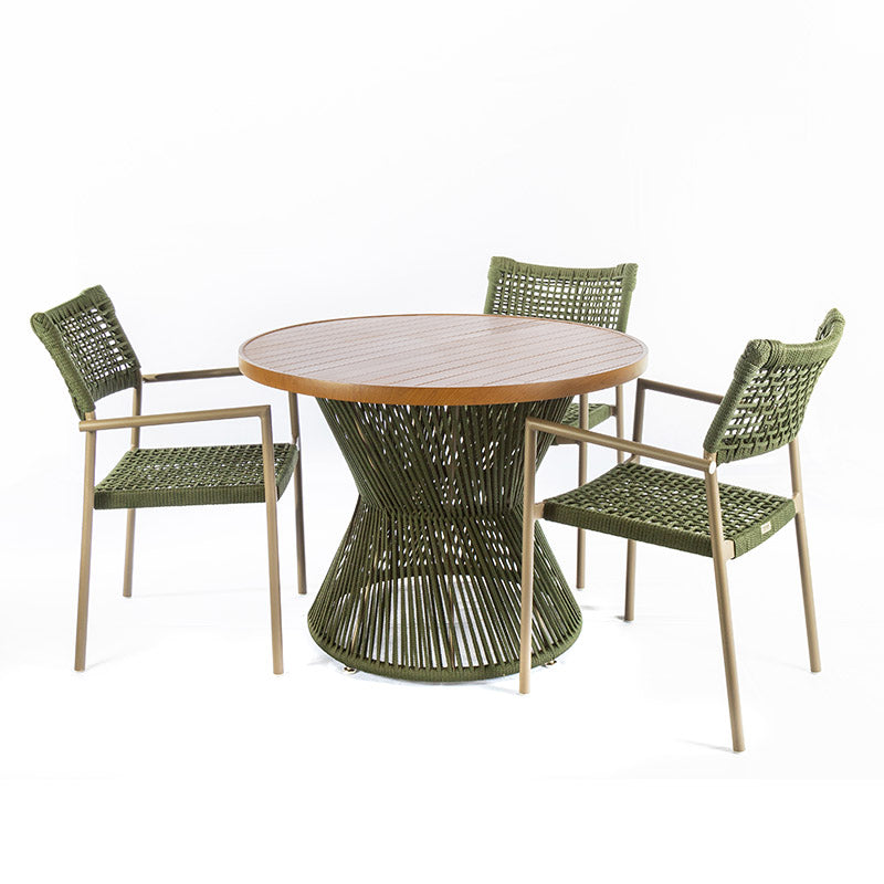 Mesa de Jantar Sol Alumínio cor Fendi com Corda Náutica Cor Verde Musgo 1,20m - 4 lugares