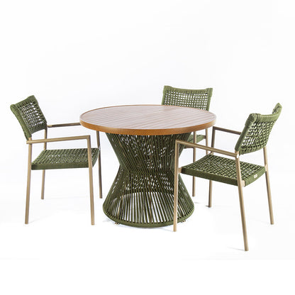 Mesa de Comedor Sol Aluminio color Fendi con Cuerda Náutica Verde Musgo 1,20m - 4 plazas