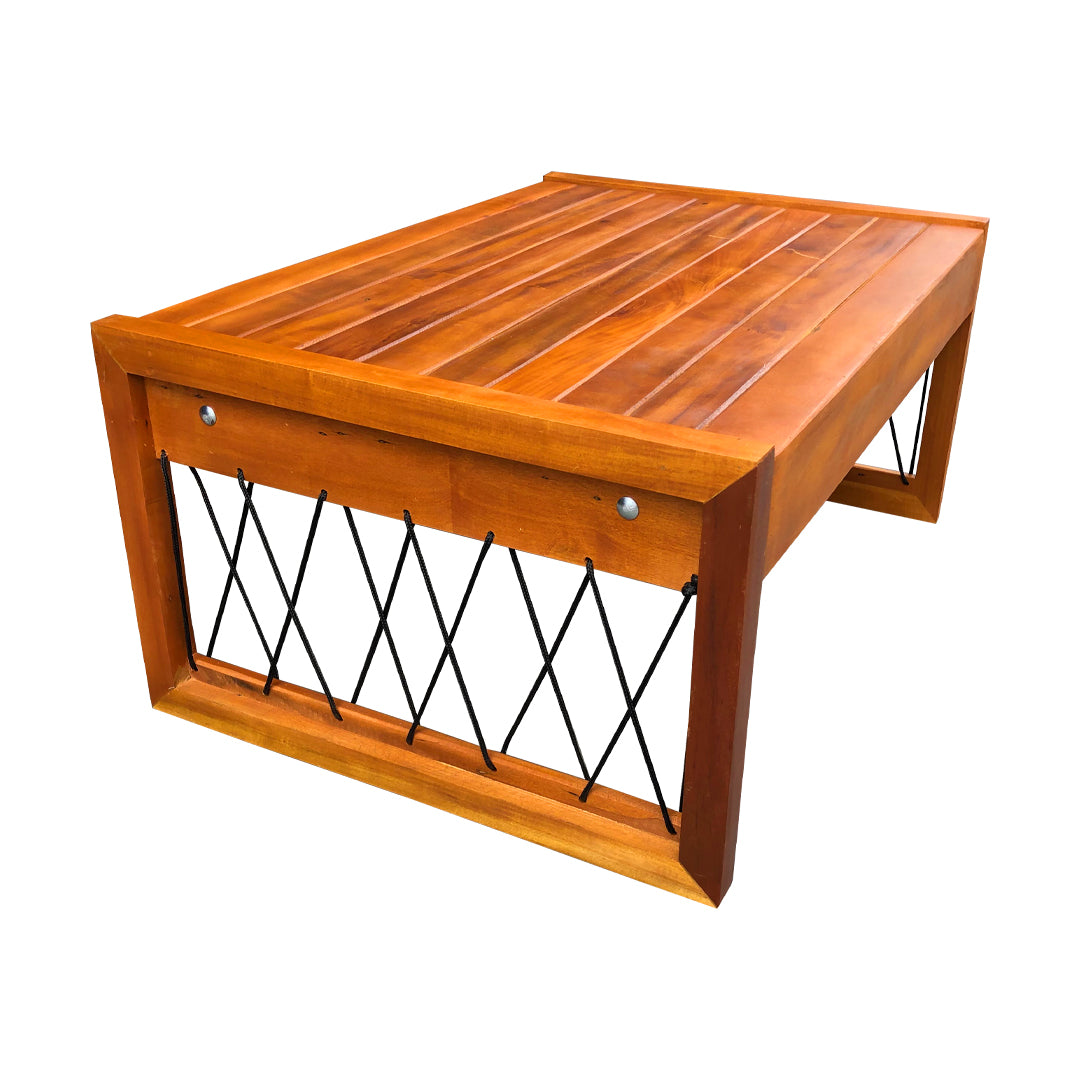 Slim Coffee Table 60x70cm Solid Wood with Nautical Rope