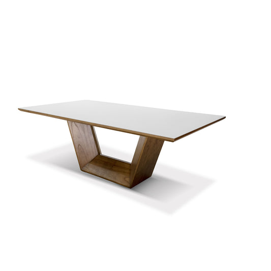 Mesa de Jantar Berlim 220x110cm Tampo Vidro Off White - 8 Lugares