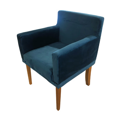 Sara Wooden Armchair Upholstered Seat in Blue Velvet