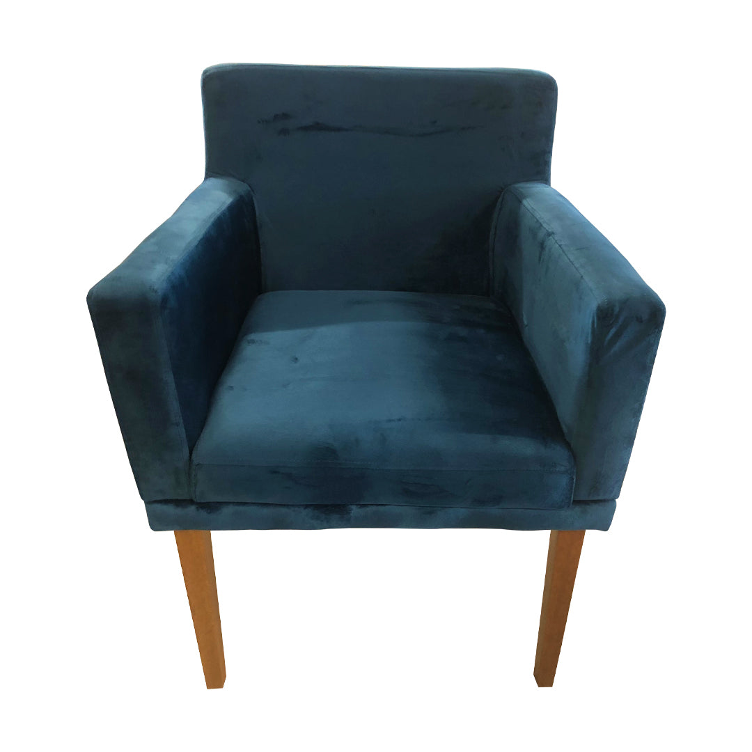 Sara Wooden Armchair Upholstered Seat in Blue Velvet