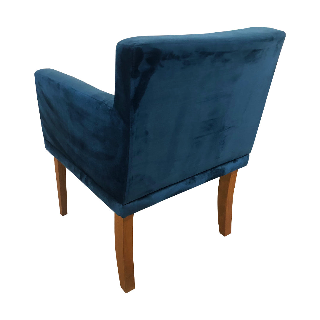 Sara Wooden Armchair Upholstered Seat in Blue Velvet
