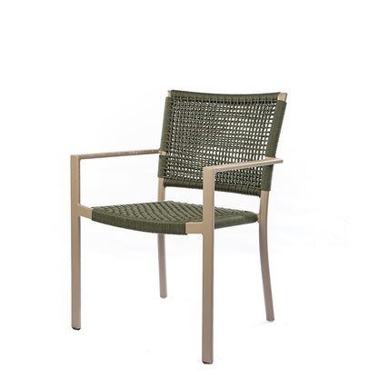 Cadeira Star com Braço em Alumínio Cor Bege Corda Náutica Cor Verde Musgo