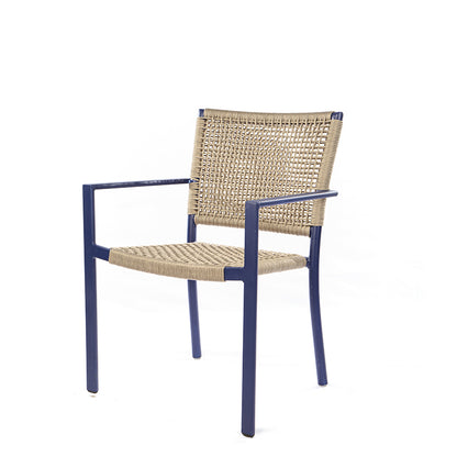 Cadeira Star com Braço em Alumínio Cor Azul Corda Náutica Cor Bege