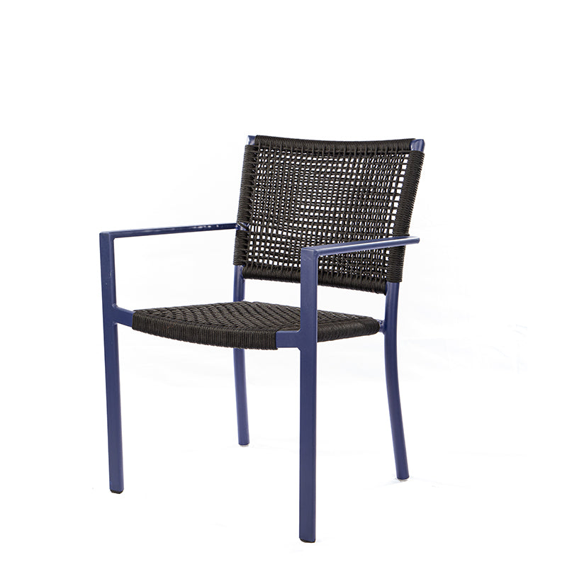Cadeira Star com Braço em Alumínio Cor Azul Corda Náutica Cor Preta