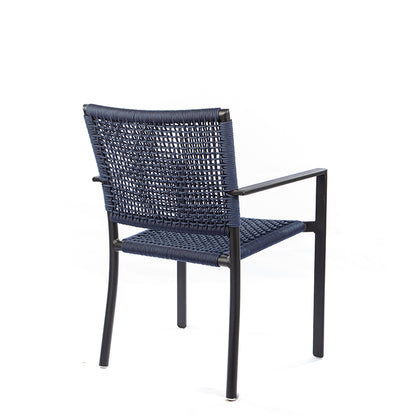 Cadeira Star com Braço em Alumínio Cor Preta Corda Náutica Cor Azul
