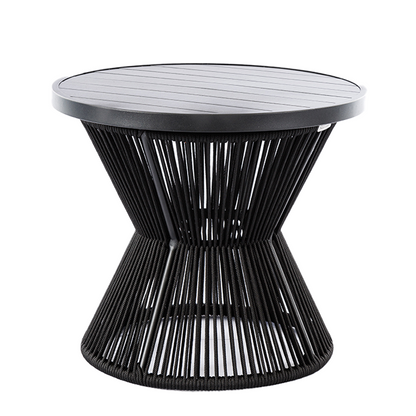 Mesa auxiliar artística de aluminio negro con cuerda náutica negra
