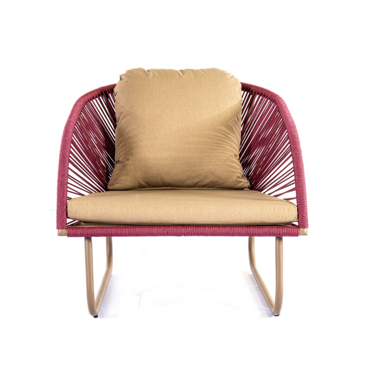 Sillón Harmonia Tapizado Aluminio color Fendi y Cuerda Náutica Color Vino