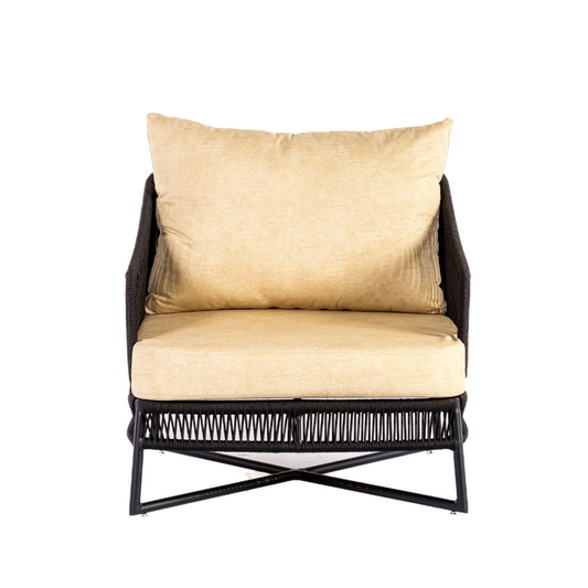 Sillón Serene Tapizado en Aluminio Negro y Cuerda Náutica Negra