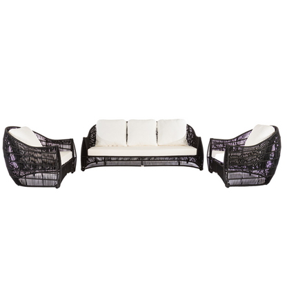 Sofá Essence Tapizado Aluminio Negro con Cuerda Náutica Negra - 3 plazas