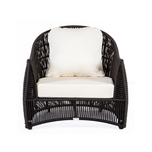 Sillón tapizado Essence en aluminio negro y cuerda náutica negra