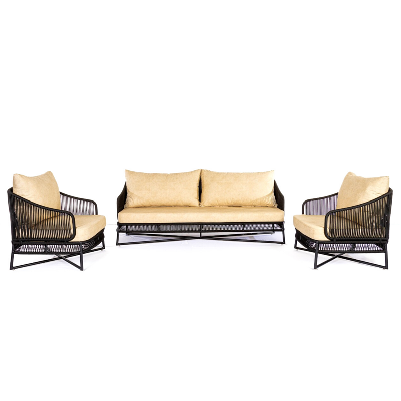 Sillón Serene Tapizado en Aluminio Negro y Cuerda Náutica Negra