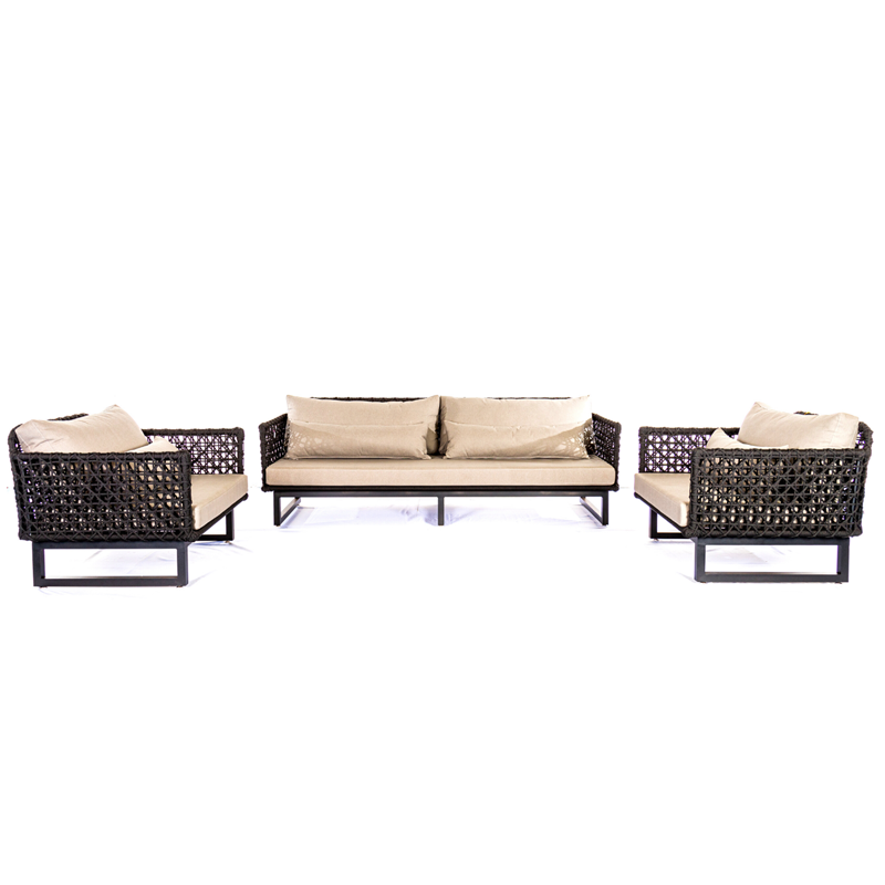 Artistic Upholstered Armchair in Graphite Aluminum and Black Nautical Rope