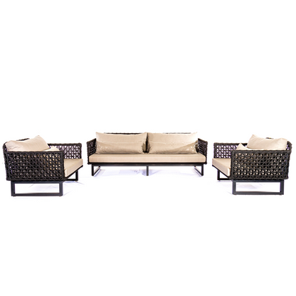 Artistic Upholstered Armchair in Graphite Aluminum and Black Nautical Rope