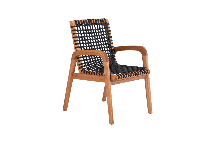 Silla Dash con brazo de madera y cuerda náutica en negro