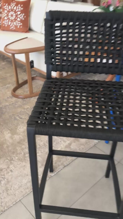 Taburete Angra Aluminio y Cuerda Náutica Negra
