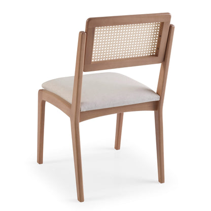Silla Argos Respaldo de Madera Tela Asiento Tapizado en Paja Hexagonal Natural Lino Beige