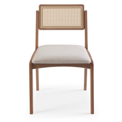 Silla Argos Respaldo de Madera Tela Asiento Tapizado en Paja Hexagonal Natural Lino Beige