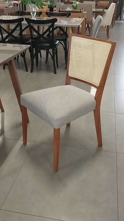 Milenio Chair Wood Backrest Natural Canvas Seat Upholstered Linen Gray