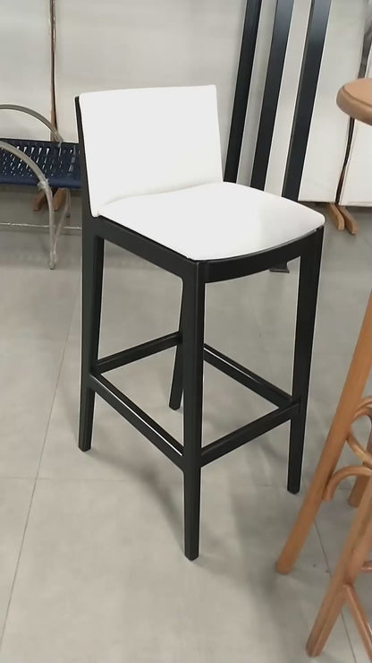 Akila Stool Black Wood Light Linen Upholstered Seat 2422