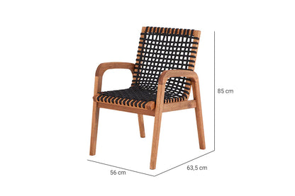 Silla Dash con brazo de madera y cuerda náutica en negro